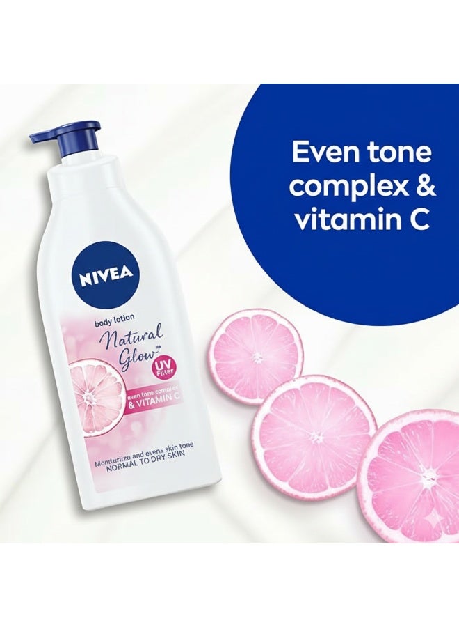 Nivea Natural Glow Body Lotion, Even Tone, Vitamin C - Normal To Dry Skin 400ml - Image 2